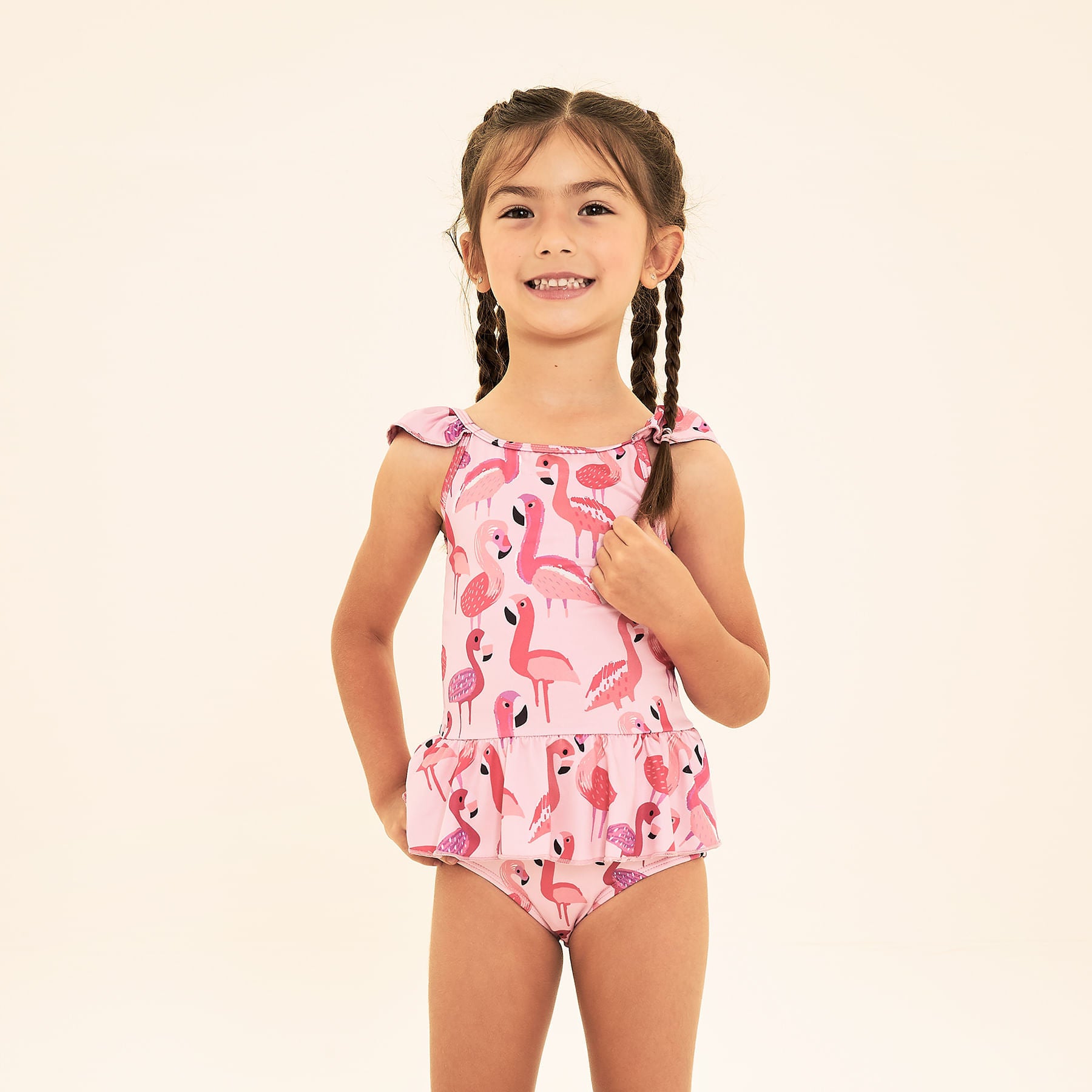 Maiô Menina Liz Uv Com Proteção Solar ML Estampa Flamingo