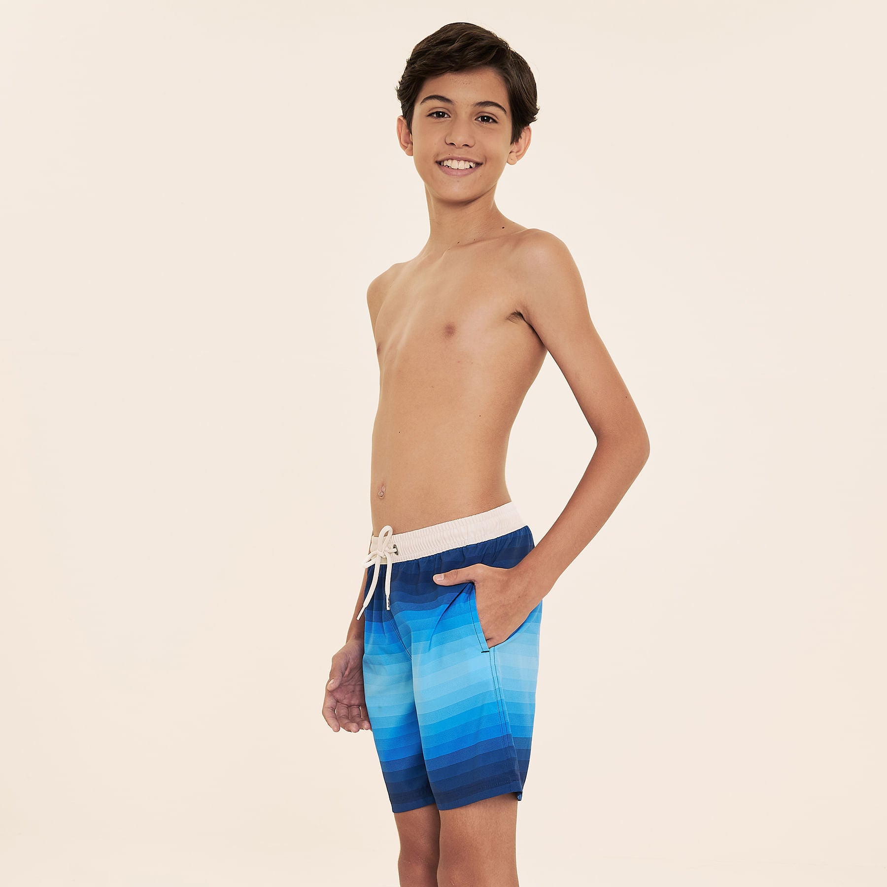 Shorts Acqua Listras Azul Infantil UV Com Proteção Solar