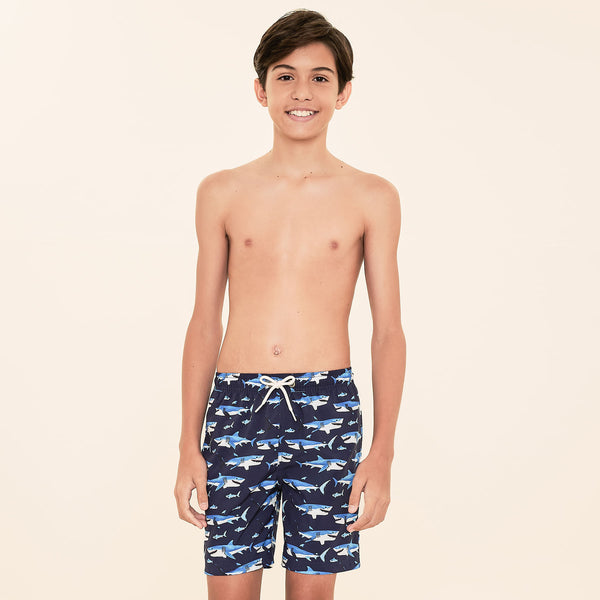 Shorts Acqua Infantil UV Com Proteção Solar Estampa Tubarão