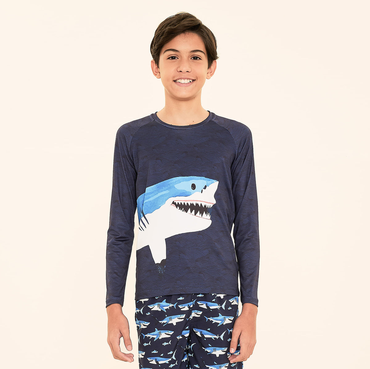 Camisa UV Infantil Com Proteção Solar Acqua ML Estampa Shark