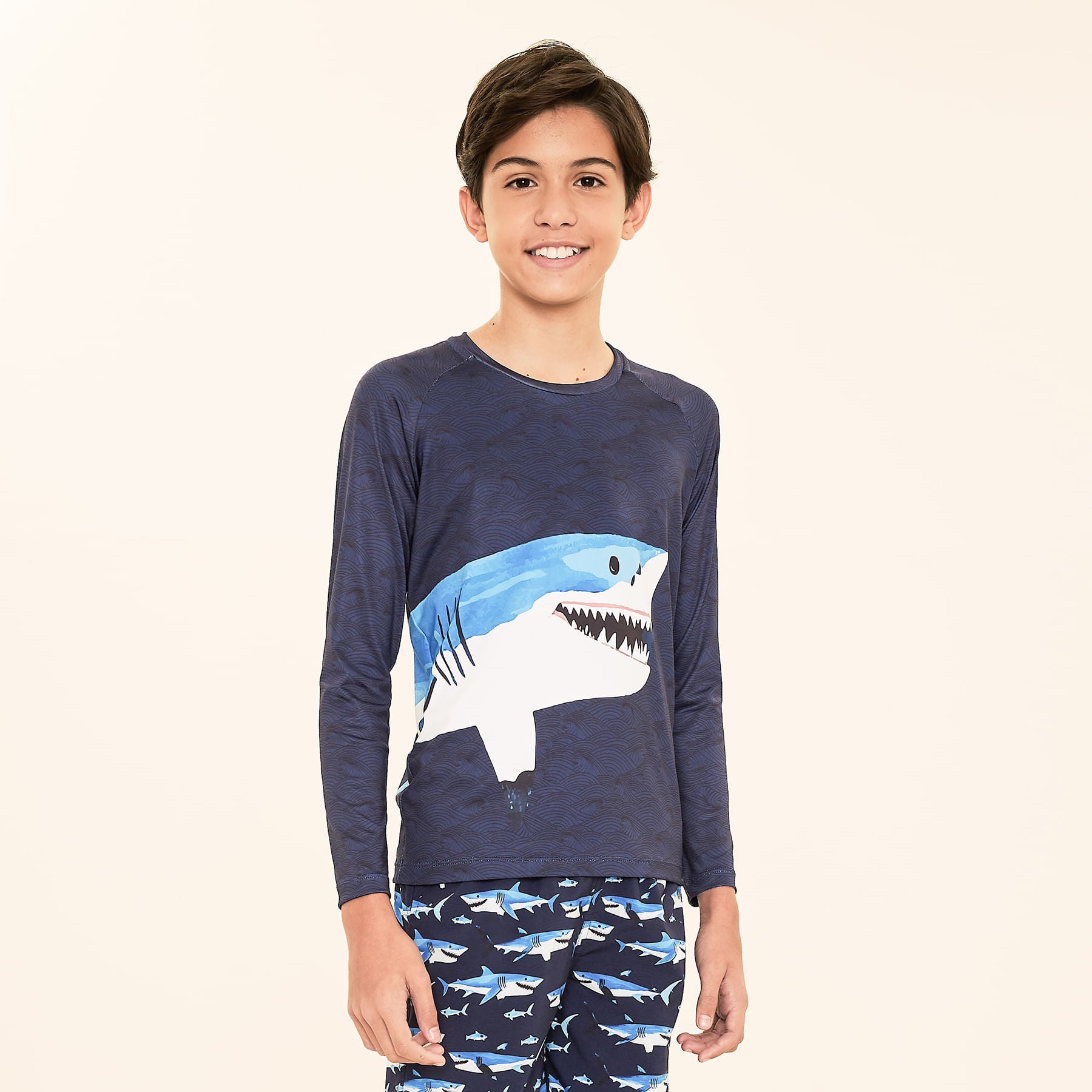 Camisa UV Infantil Com Proteção Solar Acqua ML Estampa Shark
