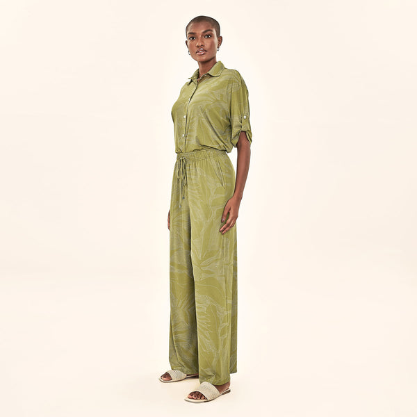 Calça Pantalona Uv Com Proteção Solar Estampa Pontilhado Pistache