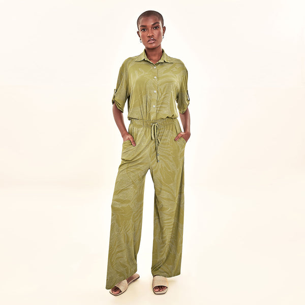 Calça Pantalona Uv Com Proteção Solar Estampa Pontilhado Pistache