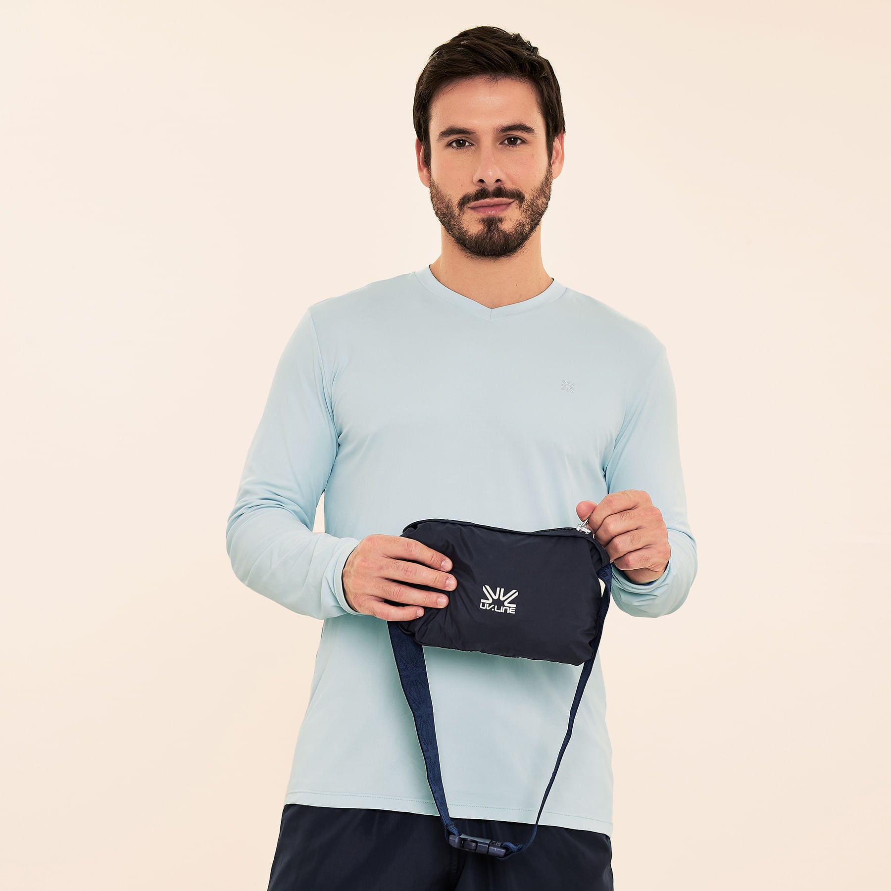 Jaqueta Masculina UV Corta-Vento Bag Elastic Com Proteção Solar Marinho