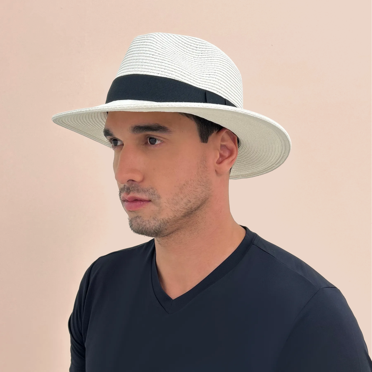 Chapéu de Palha UV Com Proteção Solar Shanghai - BRANCO/PRETO