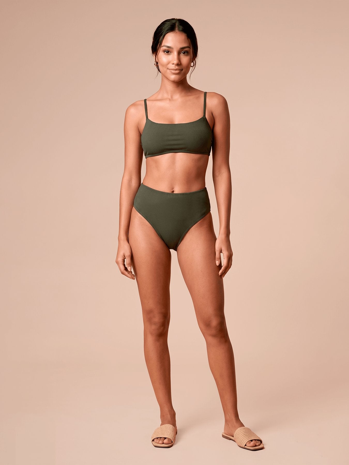 Biquíni UV Com Proteção Solar Conjunto Textura FEM - VERDE MILITAR
