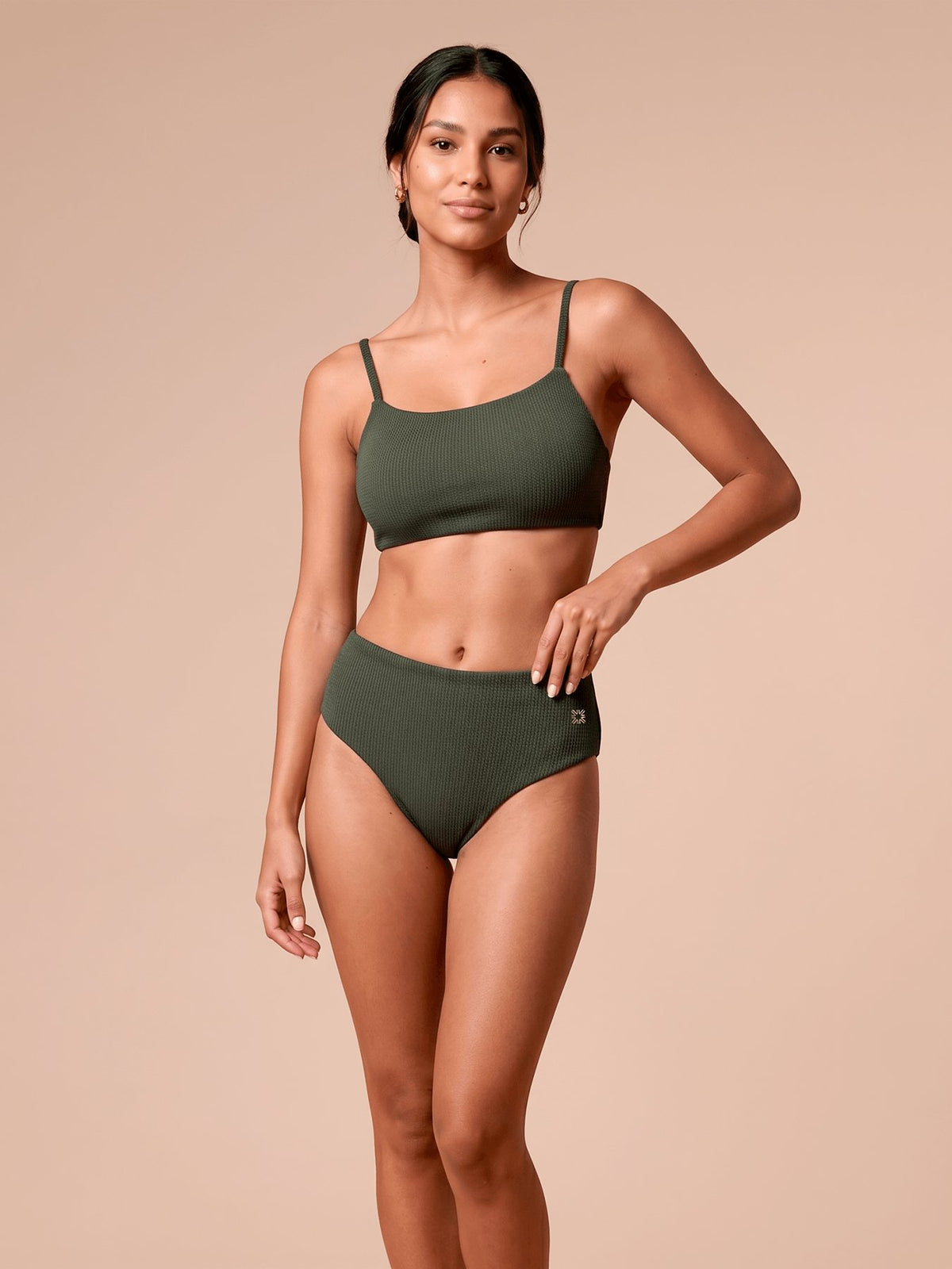 Biquíni UV Com Proteção Solar Conjunto Textura FEM - VERDE MILITAR