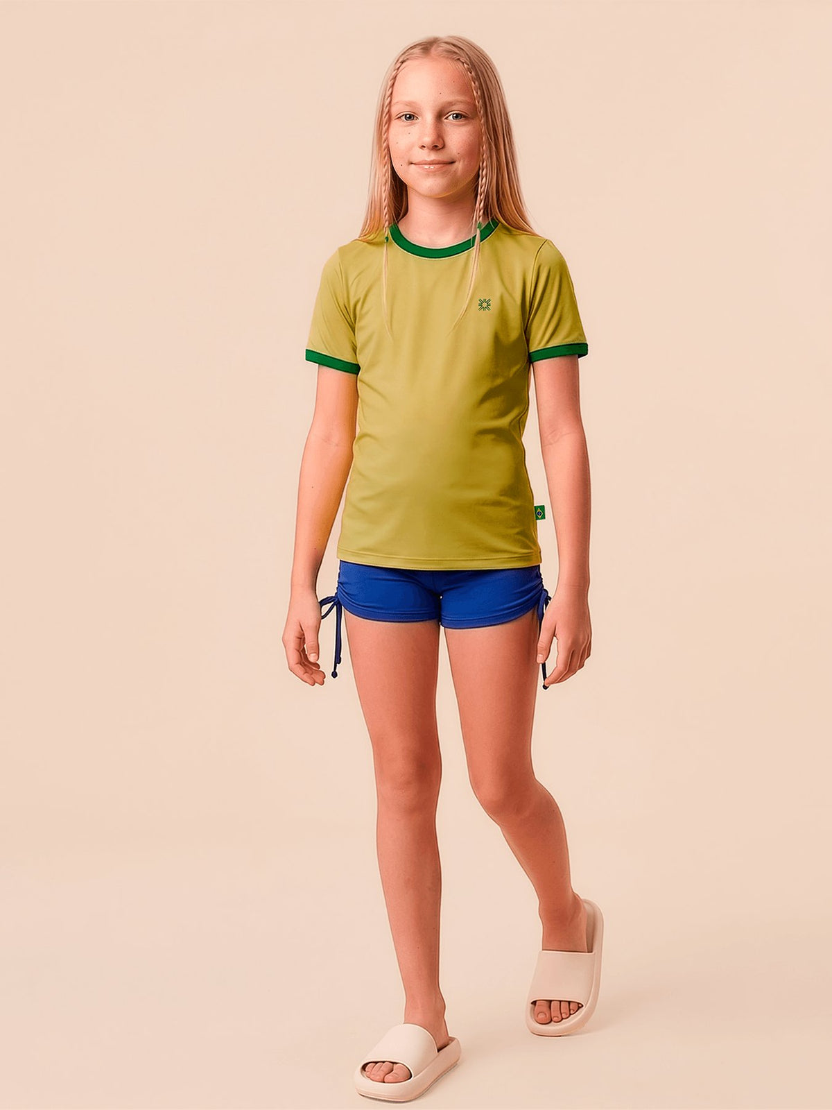 Camiseta UV Infantil com Proteção Solar Bicolor Brasil MC – AMARELO | Copa 2026