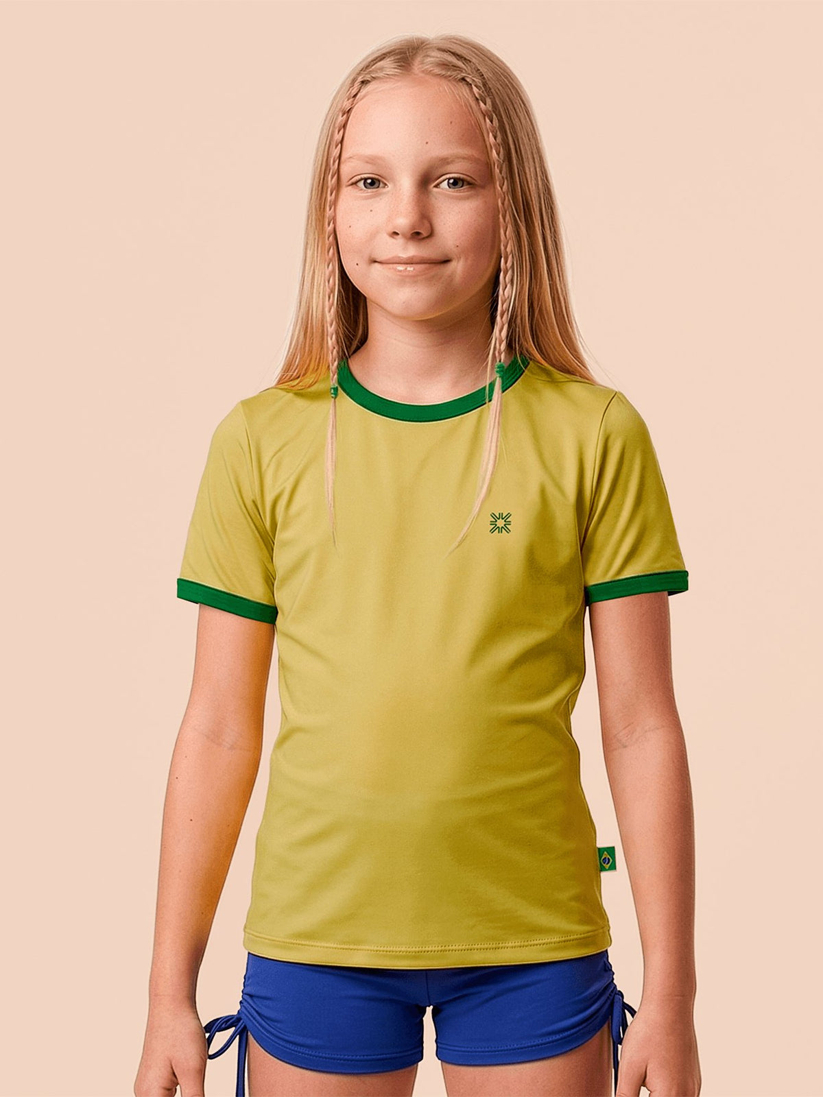 Camiseta UV Infantil com Proteção Solar Bicolor Brasil MC – AMARELO | Copa 2026