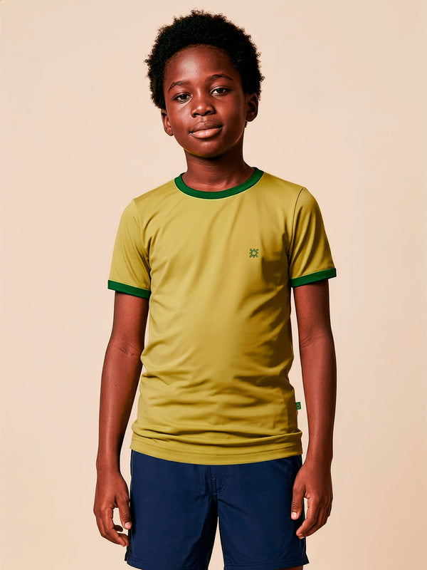 Camiseta UV Infantil com Proteção Solar Bicolor Brasil MC – AMARELO | Copa 2026