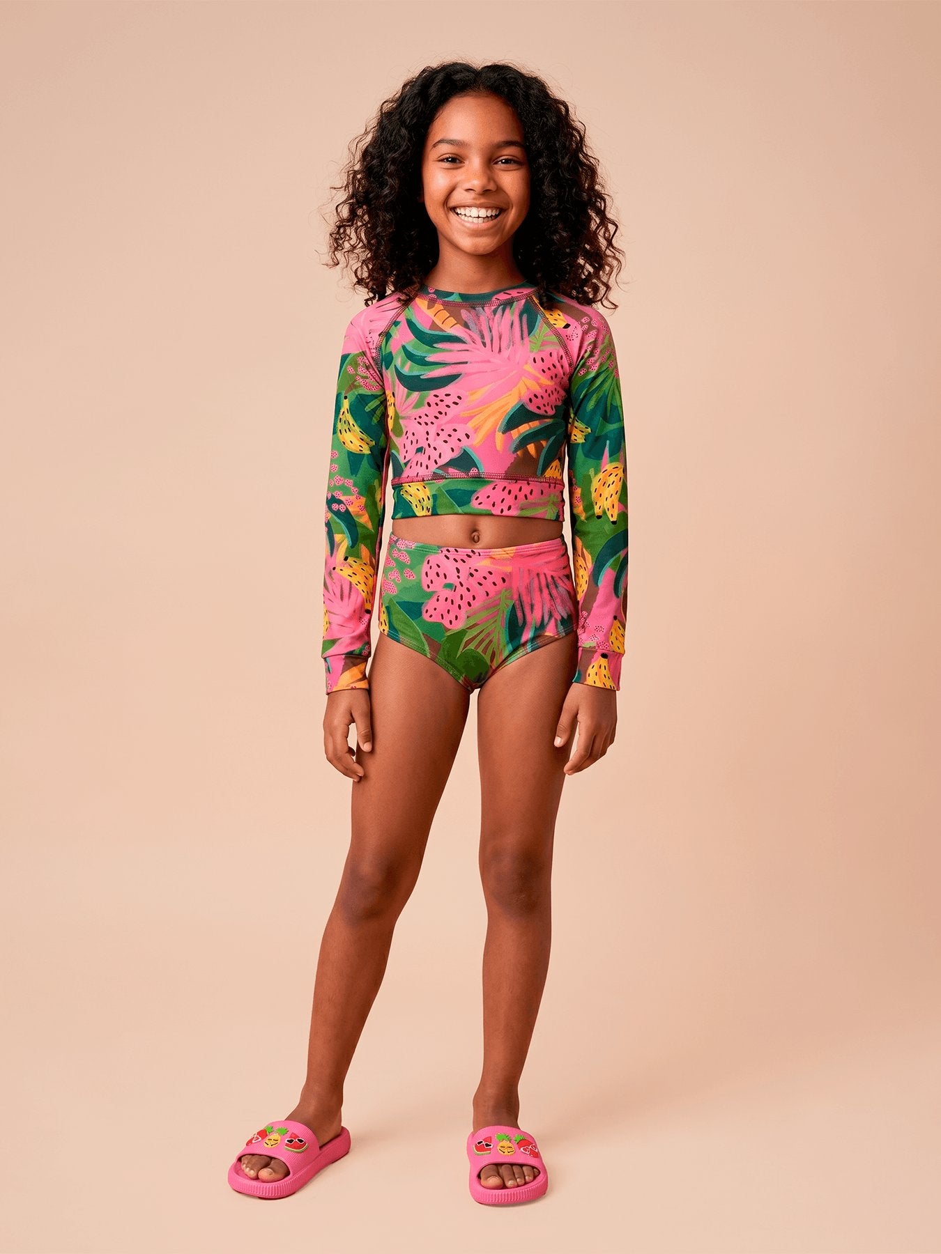 Biquíni Conjunto UV Hot Pant Infantil Com Proteção Solar ML - ESTAMPA FRUTAS TROPICAIS