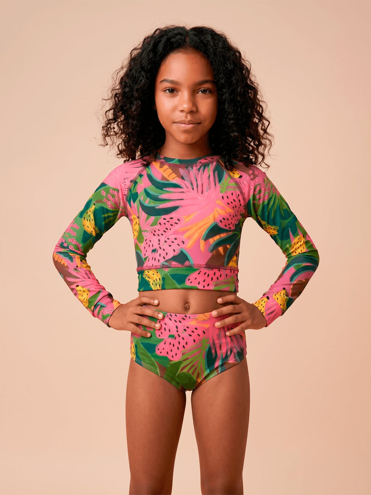 Biquíni Conjunto UV Hot Pant Infantil Com Proteção Solar ML - ESTAMPA FRUTAS TROPICAIS