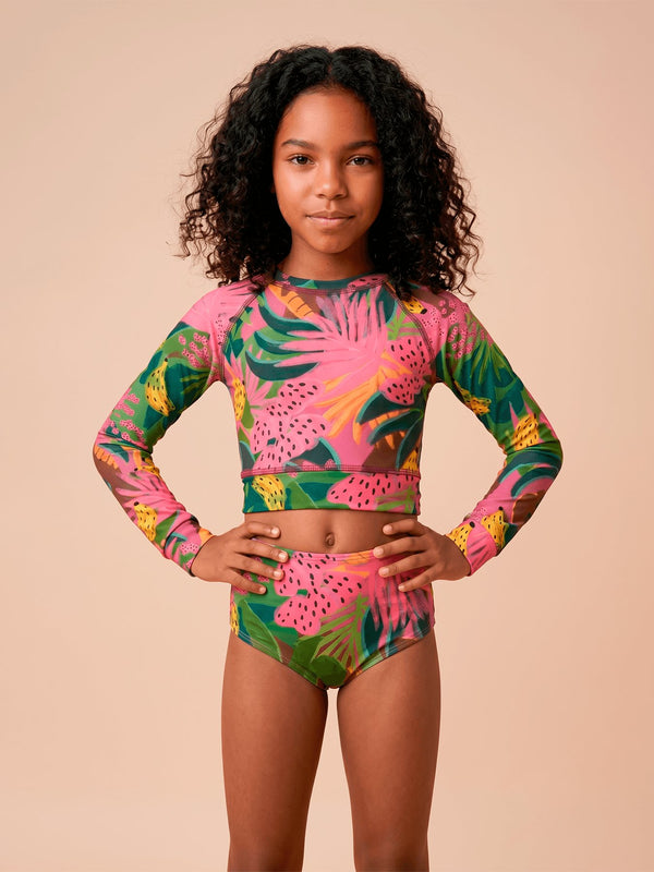 Biquíni Conjunto UV Hot Pant Infantil Com Proteção Solar ML - ESTAMPA FRUTAS TROPICAIS