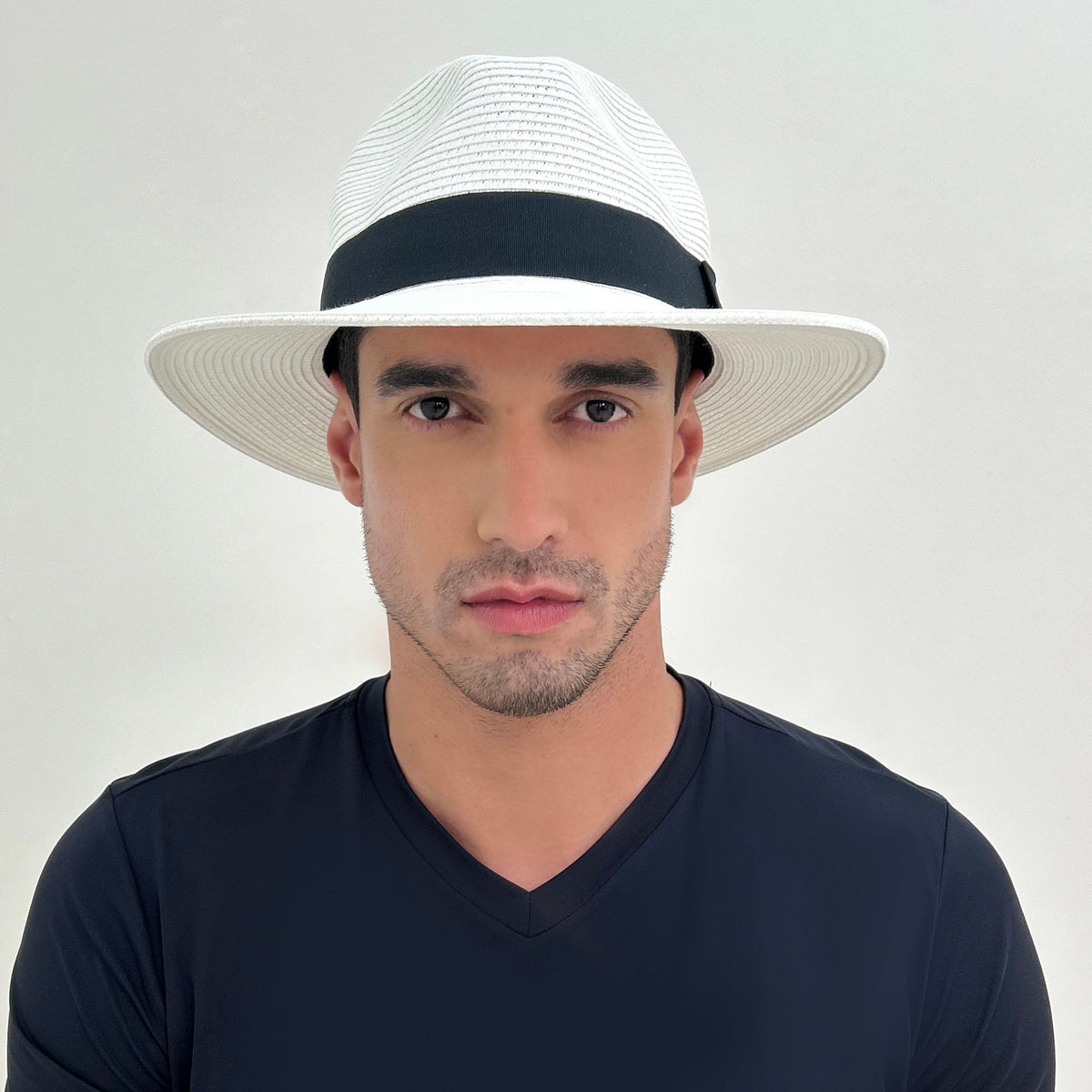 Chapéu de Palha UV Com Proteção Solar Shanghai - BRANCO/PRETO