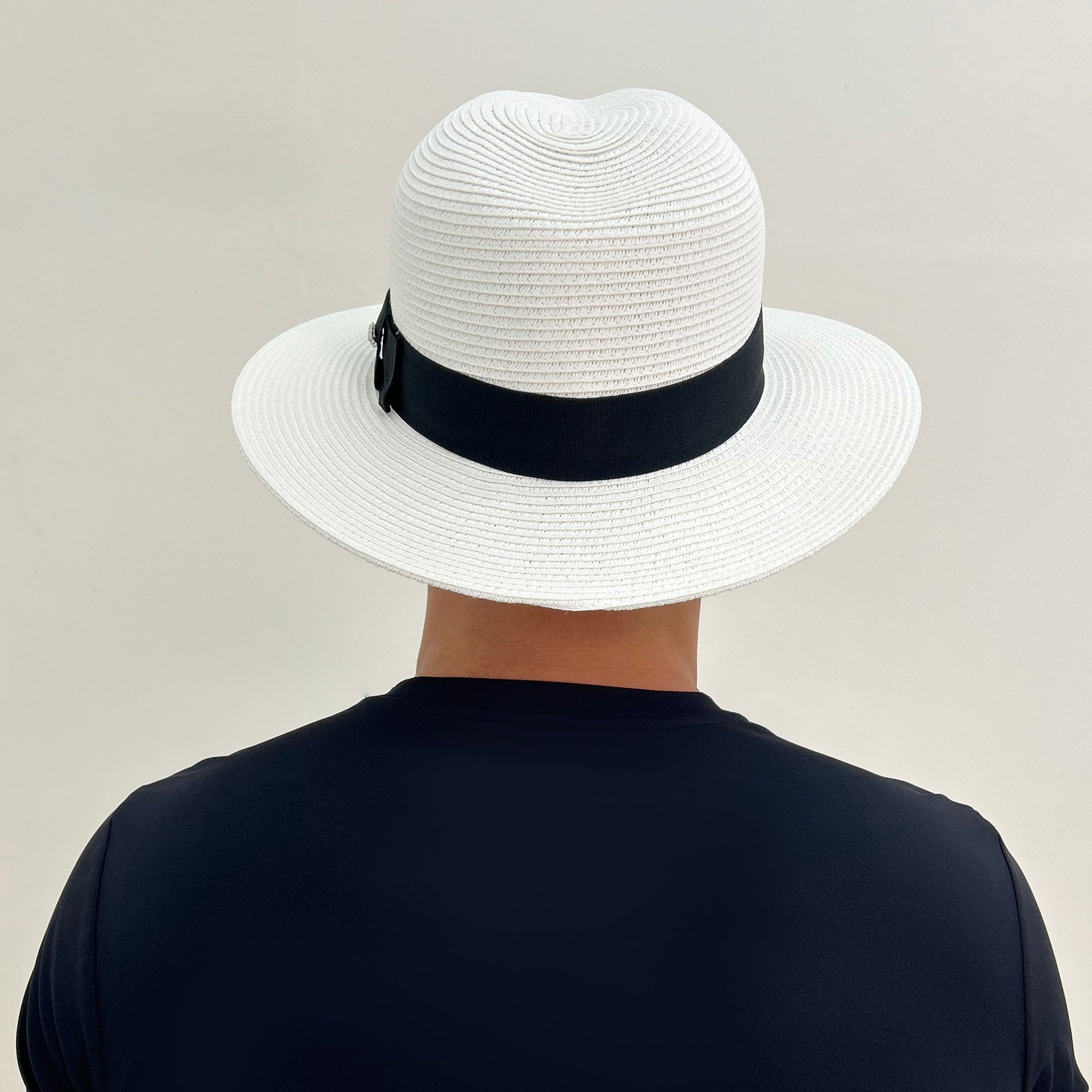 Chapéu de Palha UV Com Proteção Solar Shanghai - BRANCO/PRETO