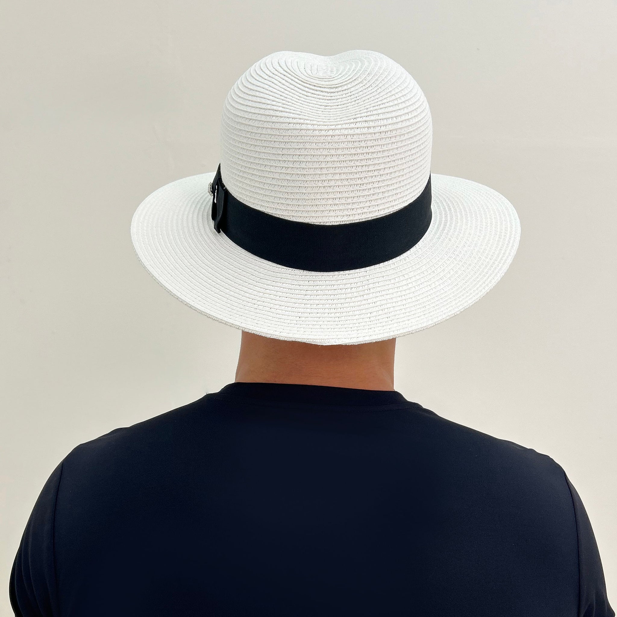 Chapéu de Palha UV Com Proteção Solar Shanghai - BRANCO/PRETO