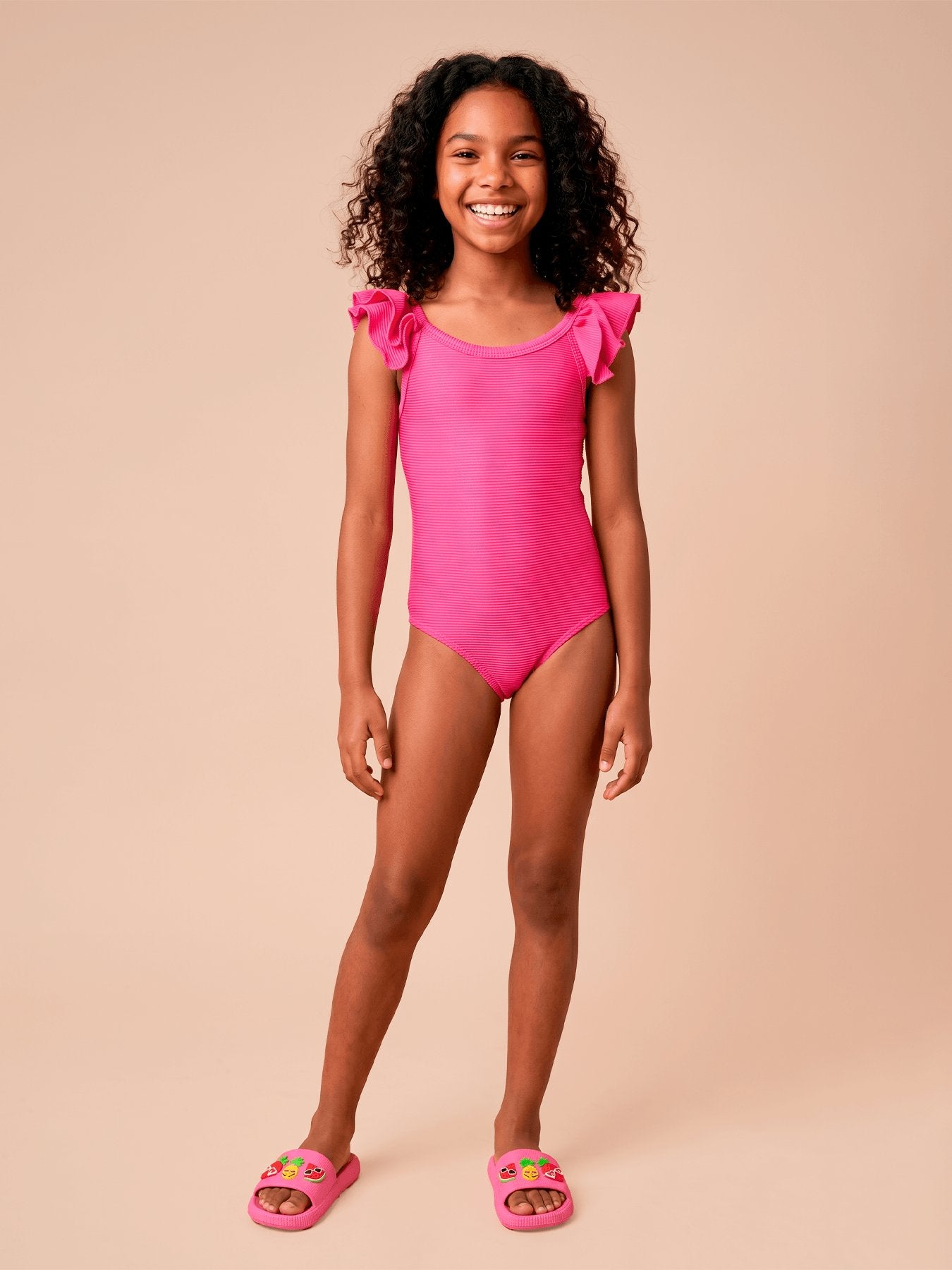 Maiô Menina UV Com Proteção Solar Babado Duplo - PINK