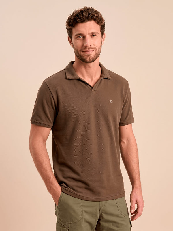 Camisa Polo UV Com Proteção Solar Cubana Textura MC MASC - Marrom