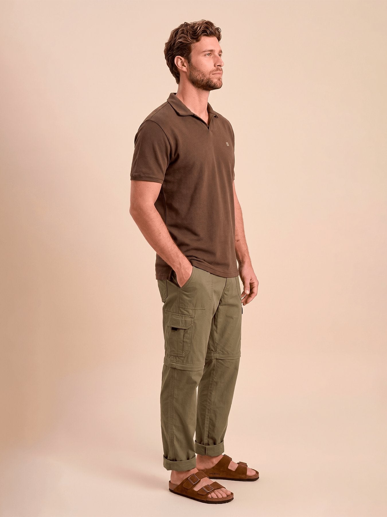 Camisa Polo UV Com Proteção Solar Cubana Textura MC MASC - Marrom