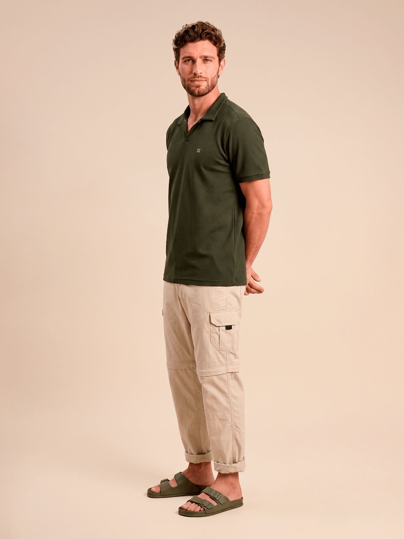Camisa Polo UV Com Proteção Solar Cubana Textura MC MASC - VERDE MILITAR