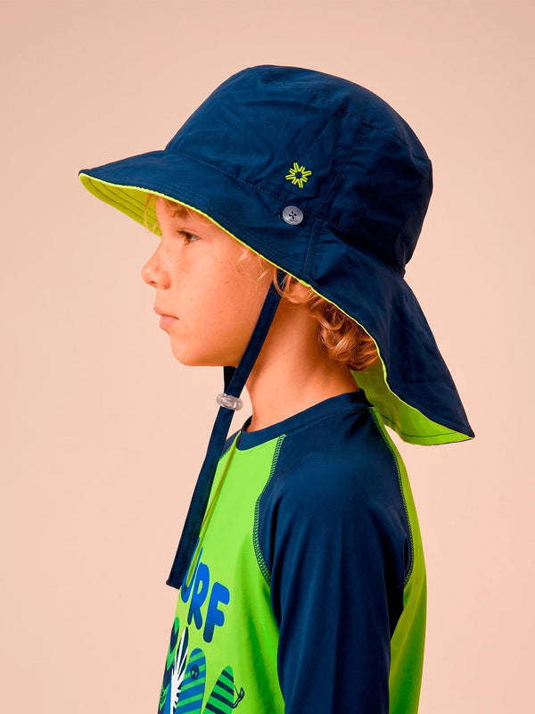 Chapéu UV Com Proteção Solar Infantil Dupla Face Sicilia Kids - MARINHO/AMARELO FLOUR