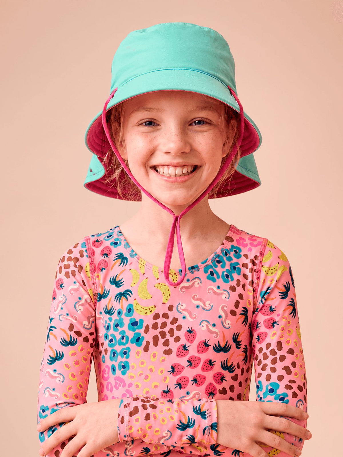 Chapéu UV Com Proteção Solar Infantil Dupla Face Sicilia Kids - Pink/Lagoa
