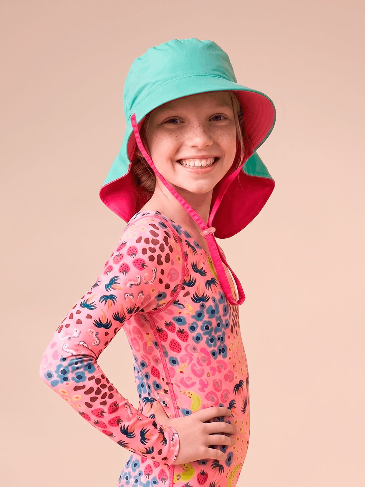 Chapéu UV Com Proteção Solar Infantil Dupla Face Sicilia Kids - Pink/Lagoa
