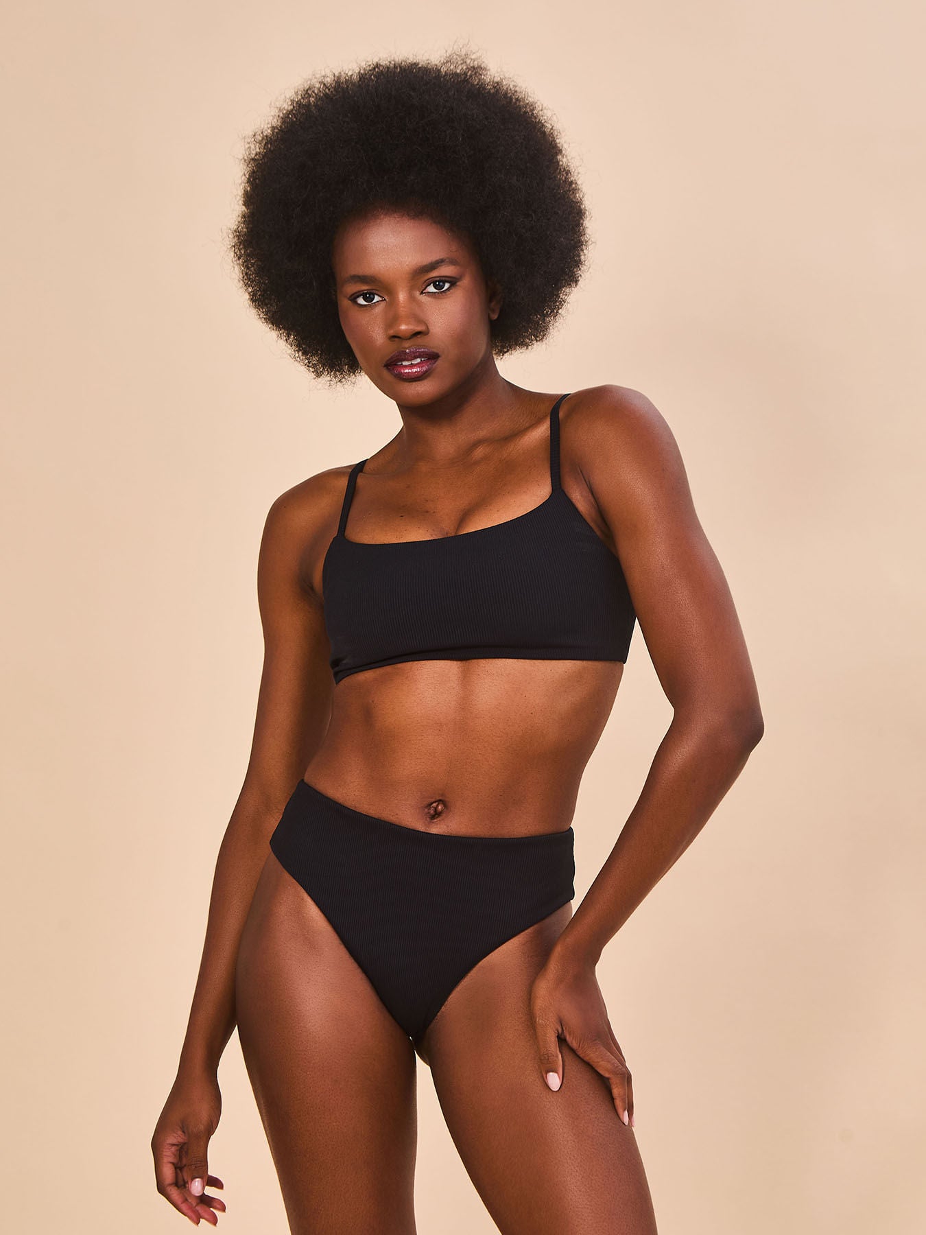 Biquíni Uv Com Proteção Solar Conjunto Canelado - PRETO