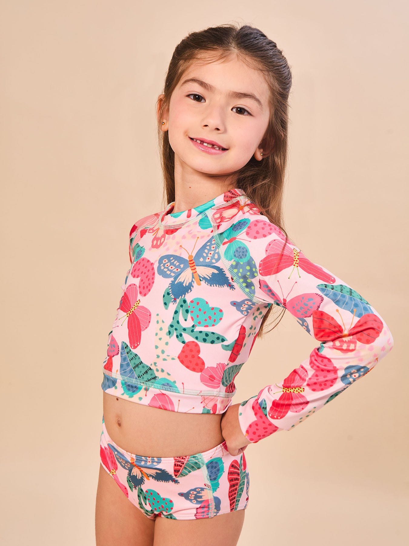 Biquíni Conjunto UV Hot Pant Infantil Com Proteção Solar ML - ESTAMPA BUTTERFLY