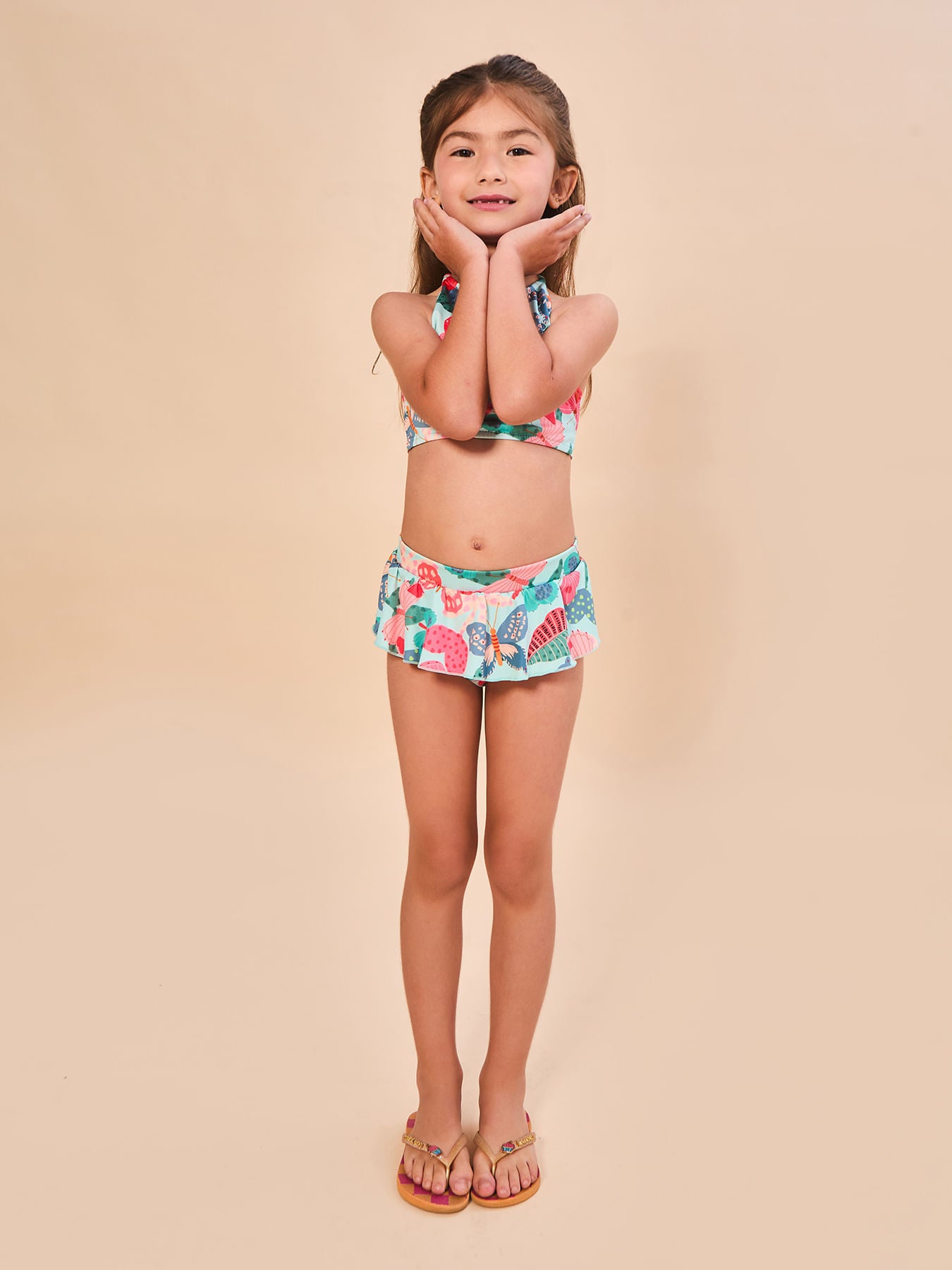 Biquíni Trikini Conjunto UV Infantil Com Proteção Solar - ESTAMPA BUTTERFLY