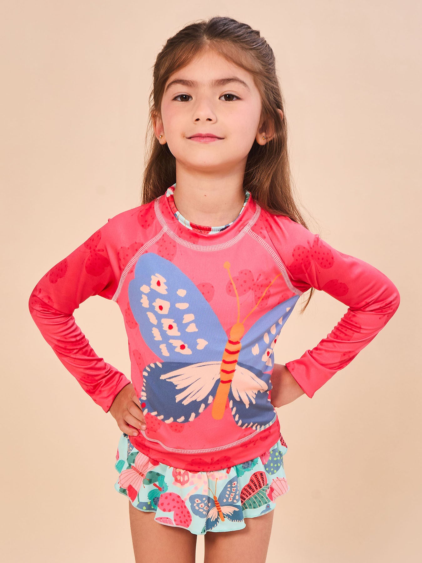 Biquíni Trikini Conjunto UV Infantil Com Proteção Solar - ESTAMPA BUTTERFLY