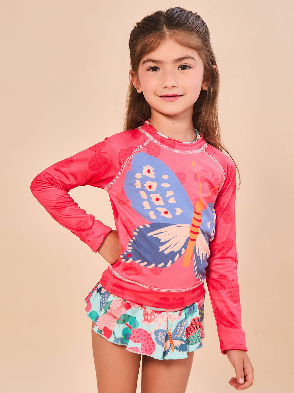 Biquíni Trikini Conjunto UV Infantil Com Proteção Solar - ESTAMPA BUTTERFLY