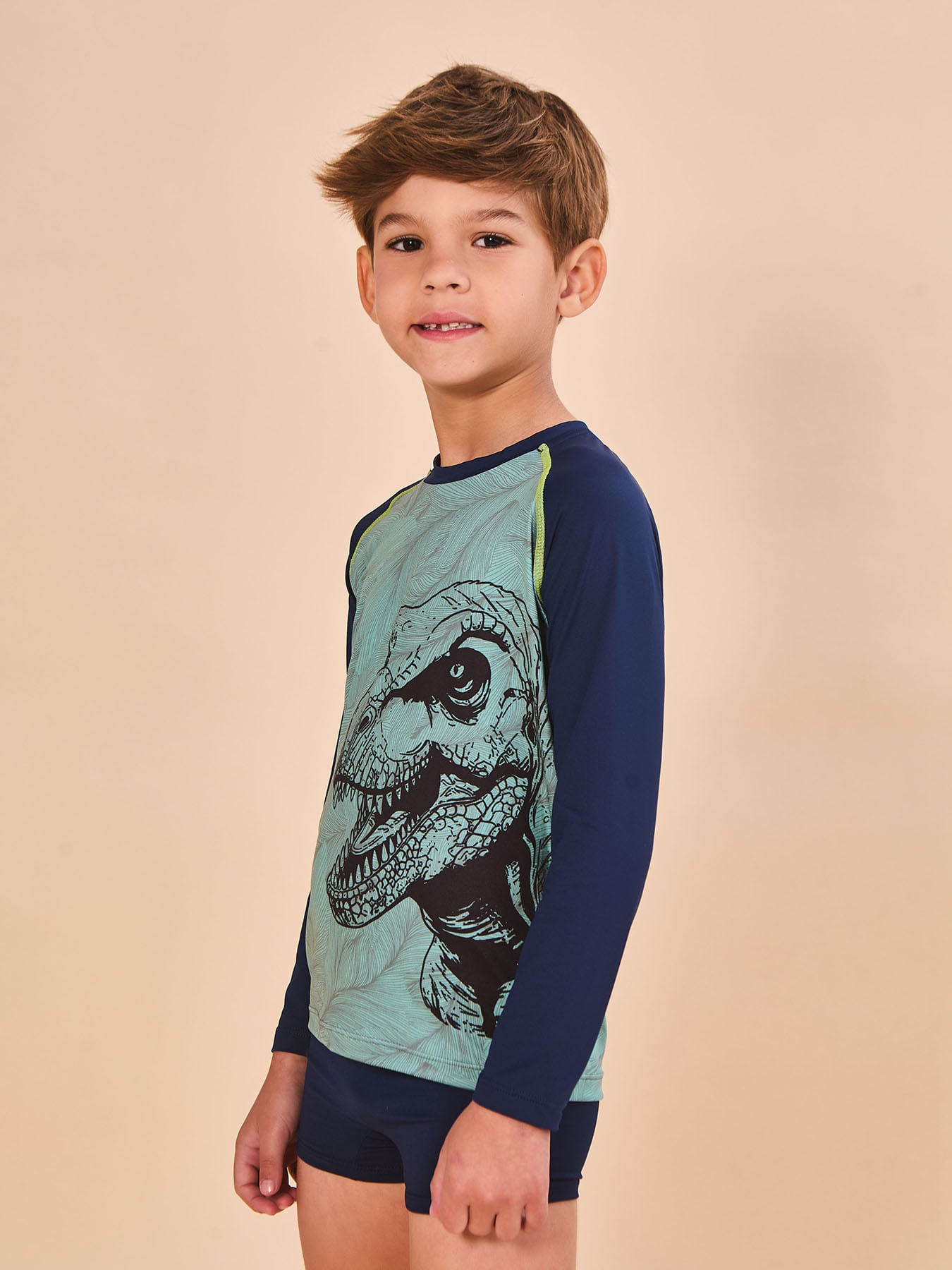 Camisa UV Infantil Com Proteção Solar Acqua ML - ESTAMPA T-REX