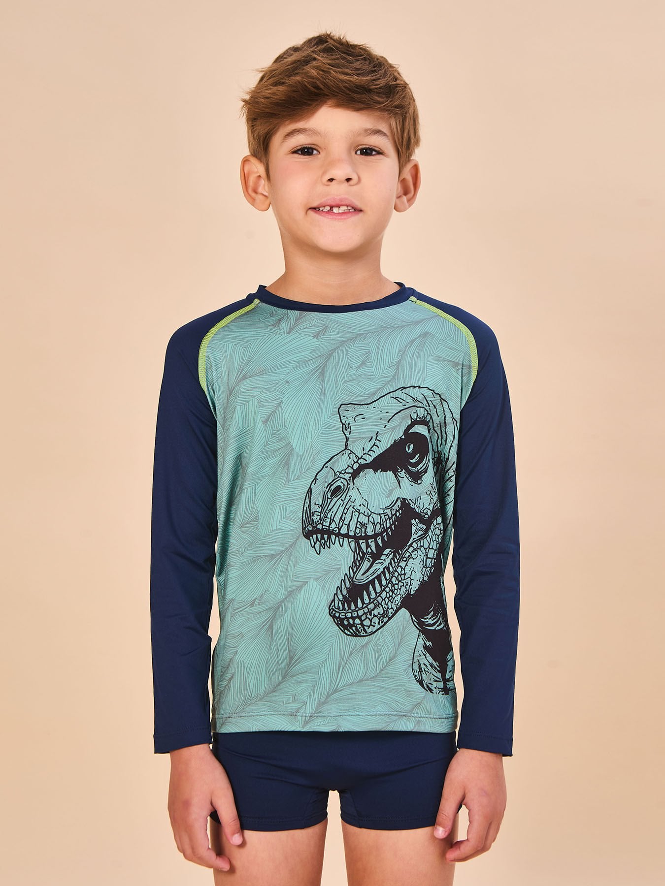Camisa UV Infantil Com Proteção Solar Acqua ML - ESTAMPA T-REX