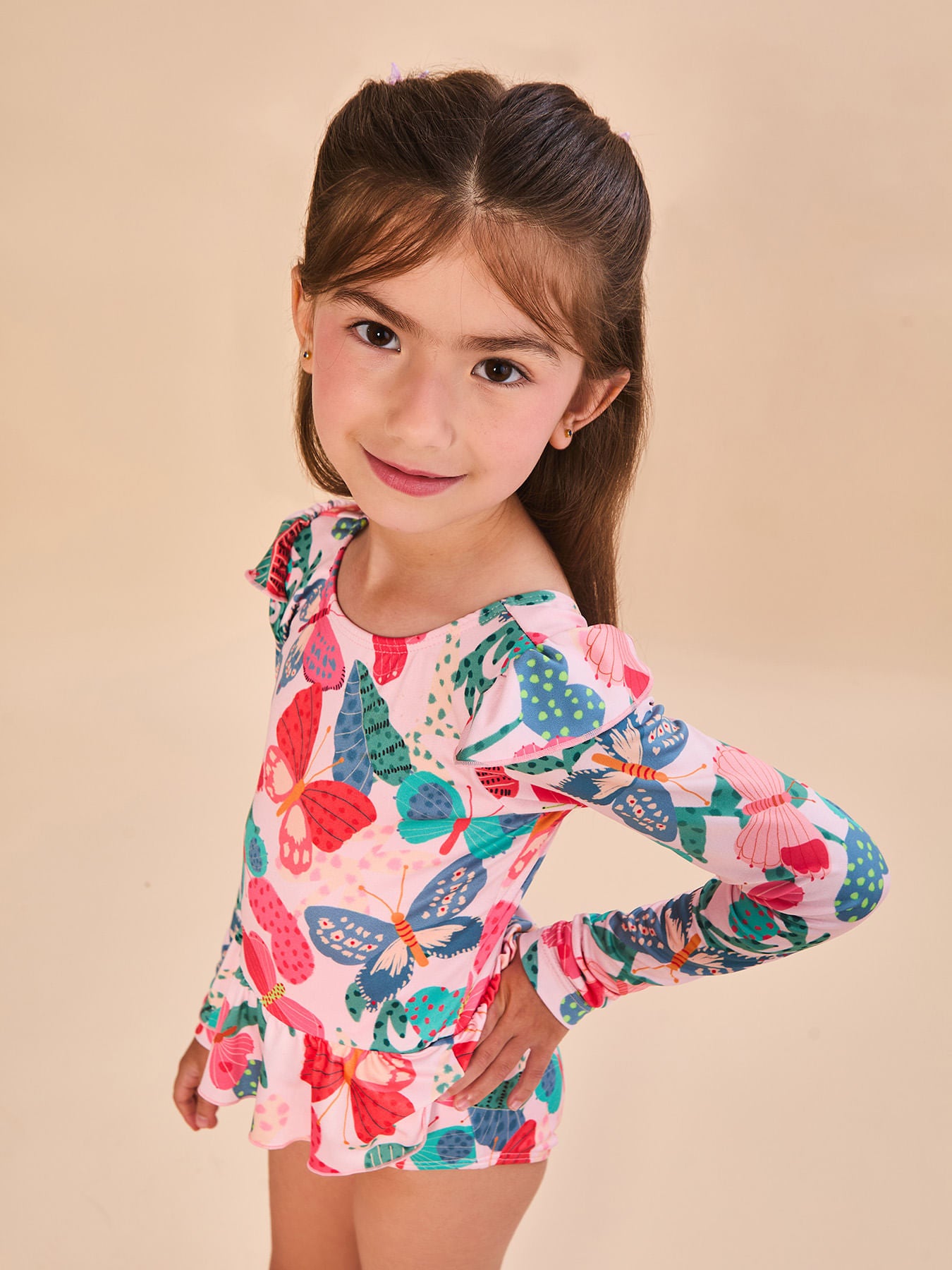 Maiô Menina Babado Uv Com Proteção Solar ML - ESTAMPA BUTTERFLY