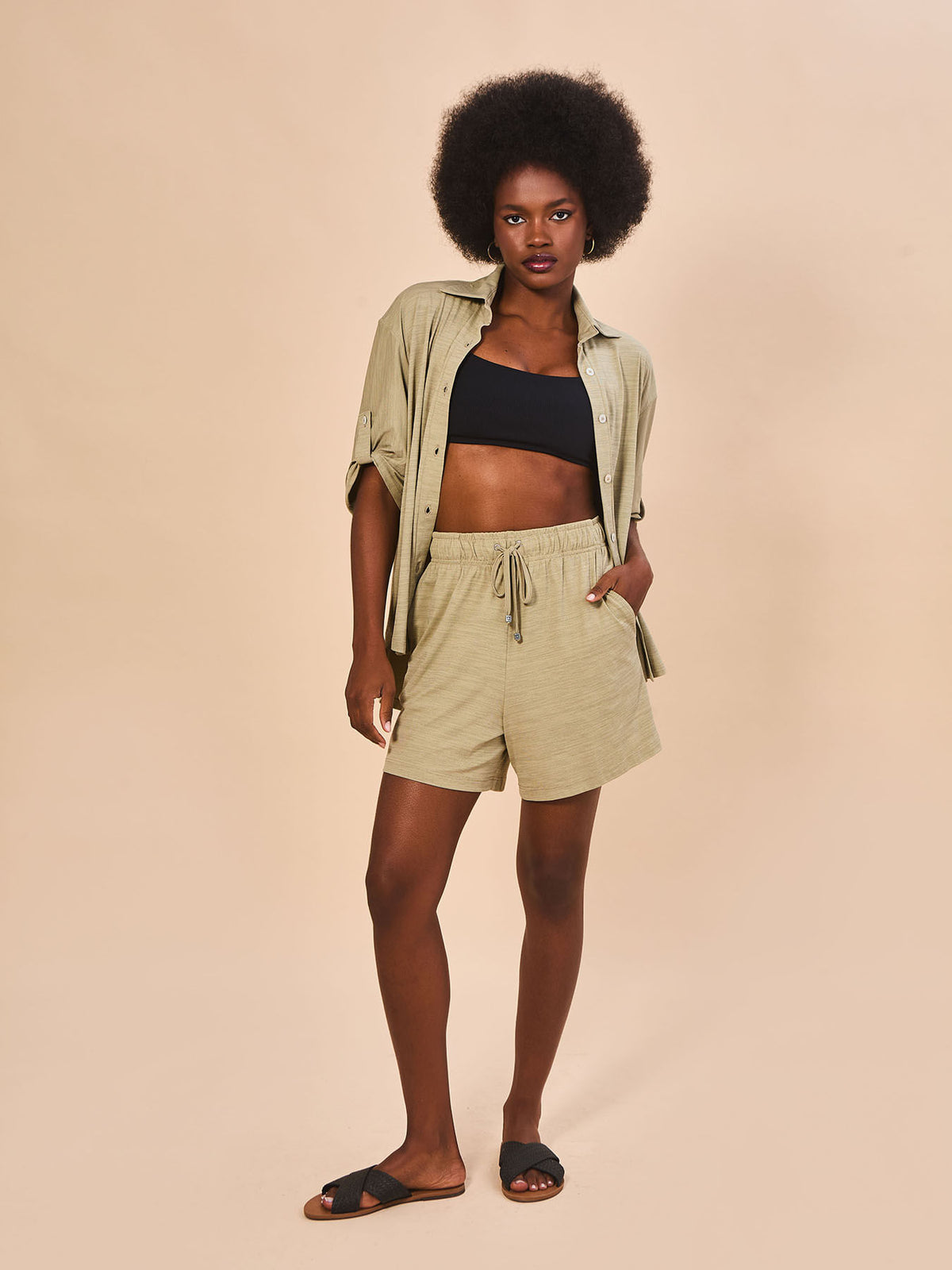 Shorts UV Basic Mescla Com Proteção Solar - AREIA