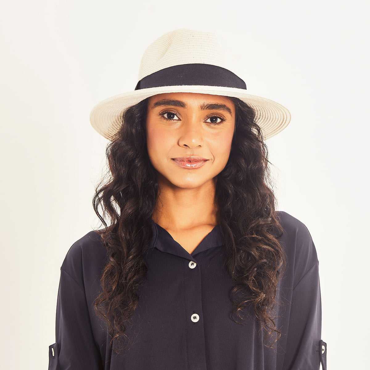 Chapéu de Palha UV Com Proteção Solar Shanghai - BRANCO/PRETO
