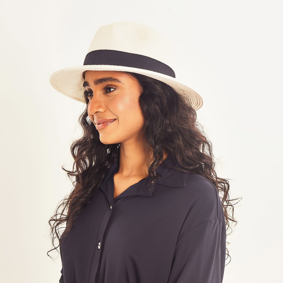 Chapéu de Palha UV Com Proteção Solar Shanghai - BRANCO/PRETO