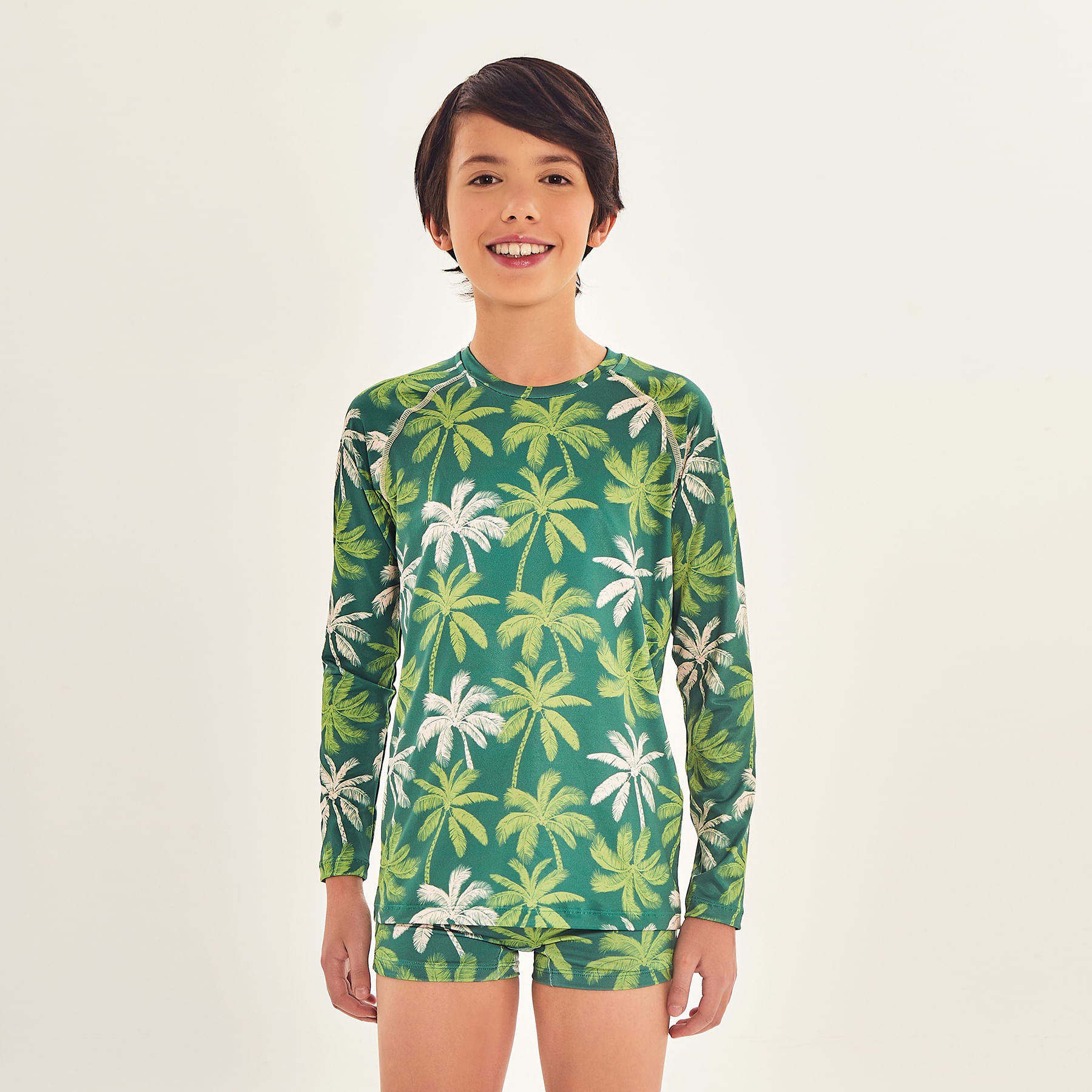 Camisa UV Com Proteção Solar Infantil Estampa Coqueiro Verde