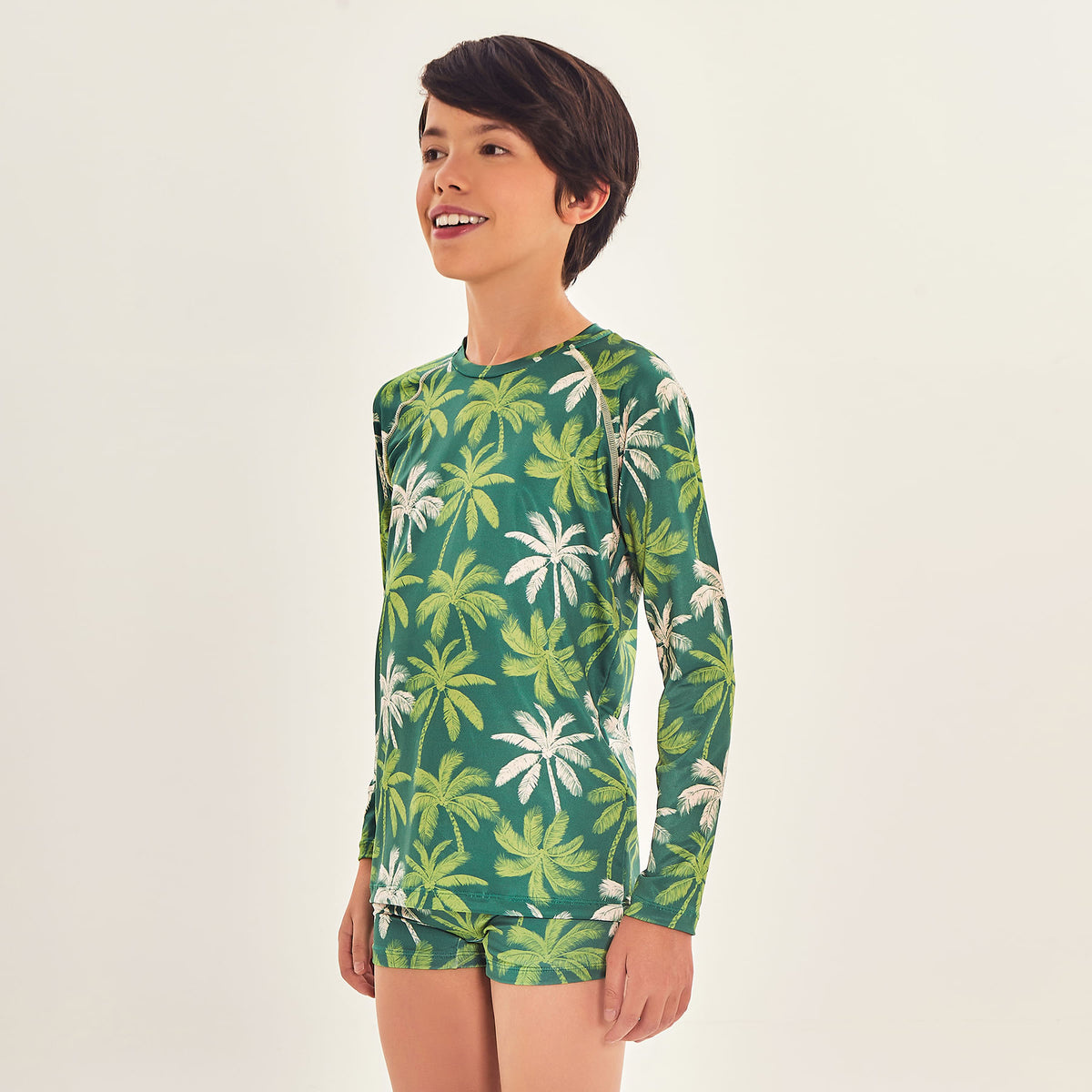 Camisa UV Com Proteção Solar Infantil Estampa Coqueiro Verde