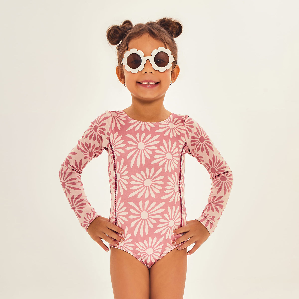 Maiô UV Infantil Com Proteção Solar Estampa Daisy Rosê