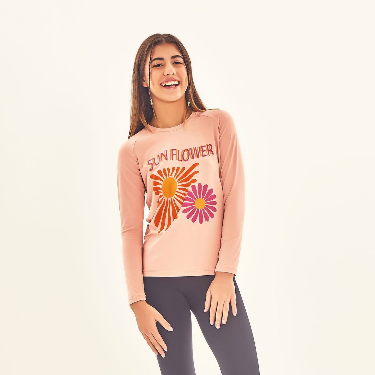 Camisa Uv Com Proteção Solar Estampa Sunflower Rosê