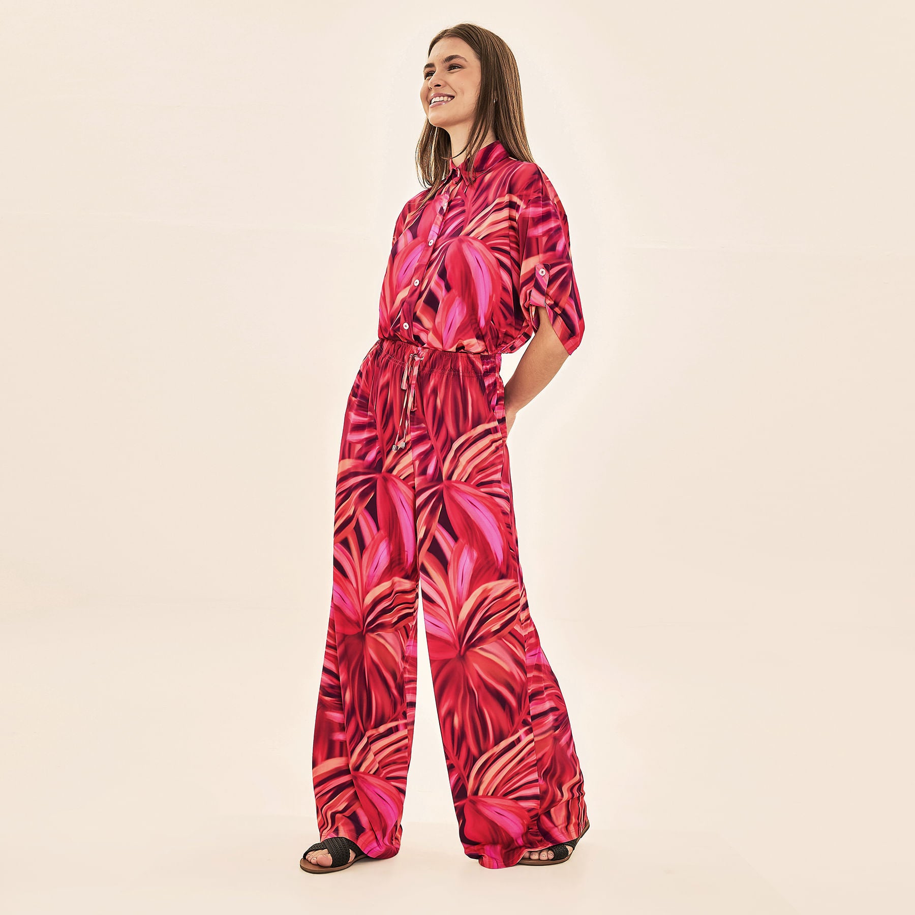 Calça Pantalona Uv Com Proteção Solar - ESTAMPA FOGOS