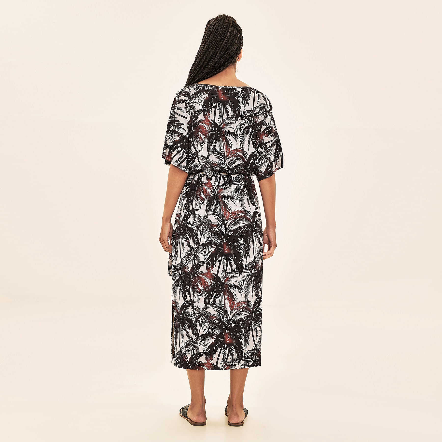 Saída de Praia Uv Com Proteção Solar Kaftan - Estampa Coqueiros Bege