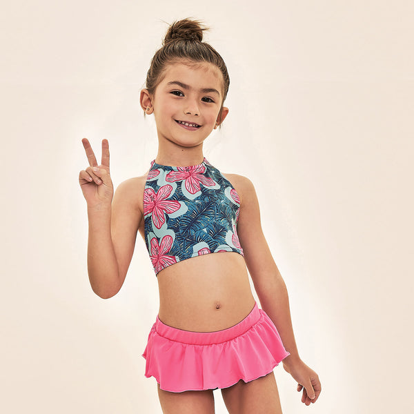 Biquíni Conjunto UV Infantil Com Proteção Solar - ESTAMPA HIBISCUS