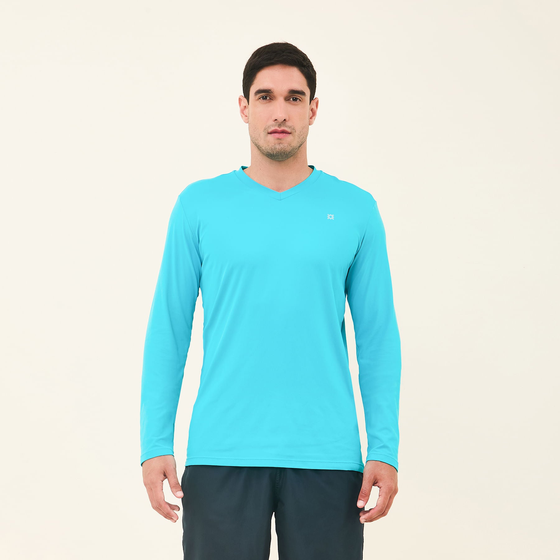 Camisa UV Masculina Com Proteção Solar Sport Fit Azul Piscina