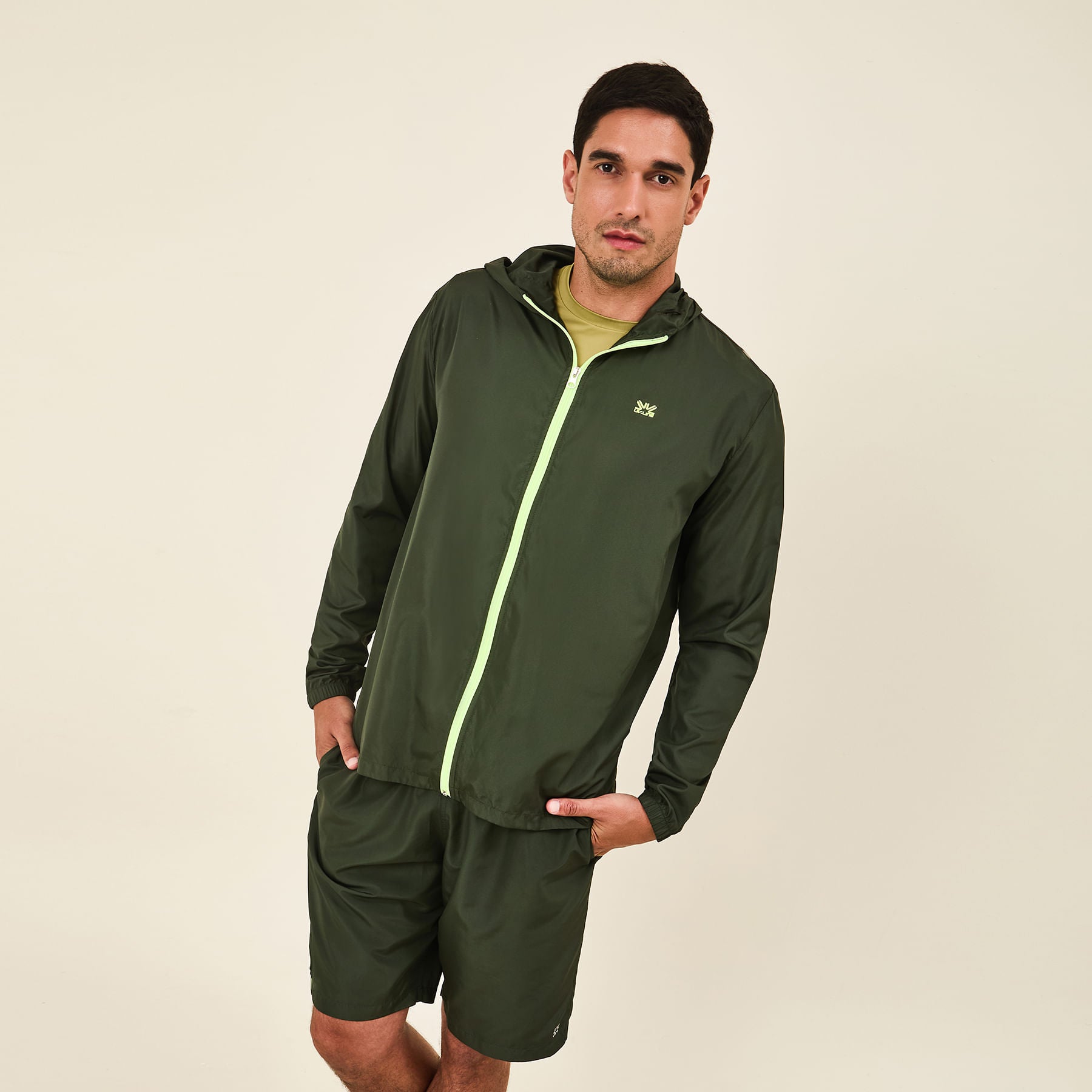 Jaqueta UV Com Proteção Solar Masculina Bag Elastic-VERDE MILITAR