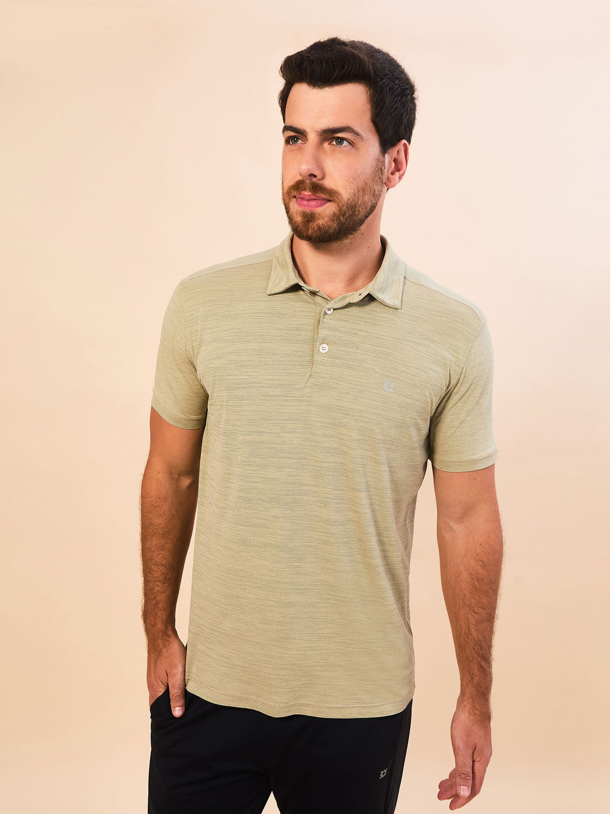 Camisa UV Polo Mescla Masculina Com Proteção Solar - AREIA