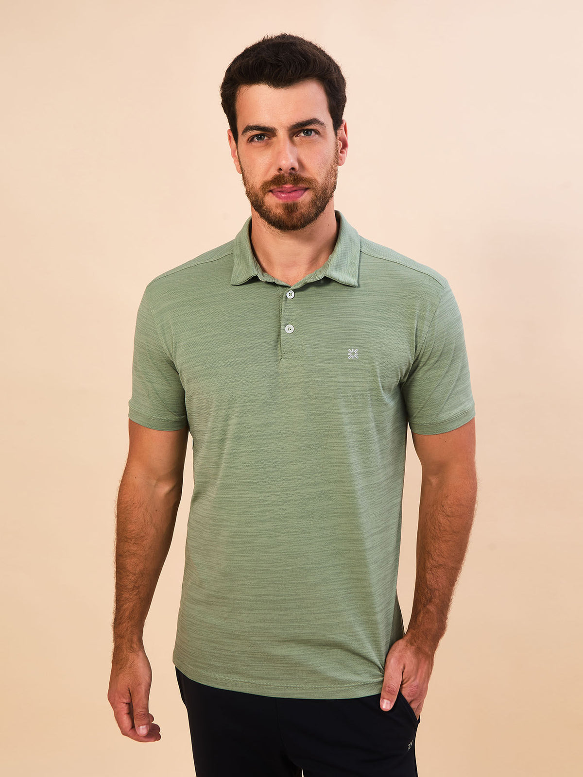 Camisa UV Polo Mescla Masculina Com Proteção Solar - VERDE