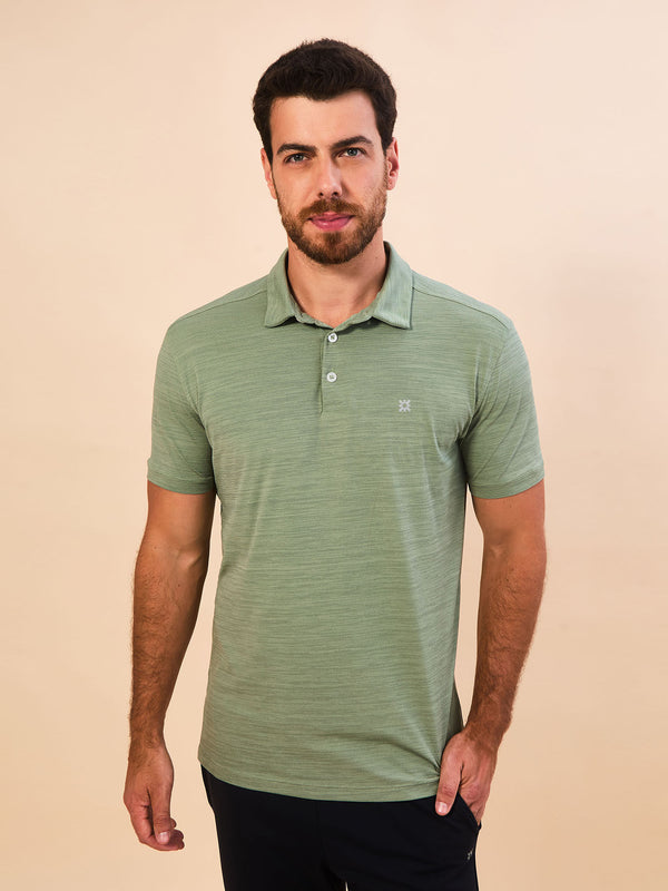 Camisa UV Polo Mescla Masculina Com Proteção Solar - VERDE